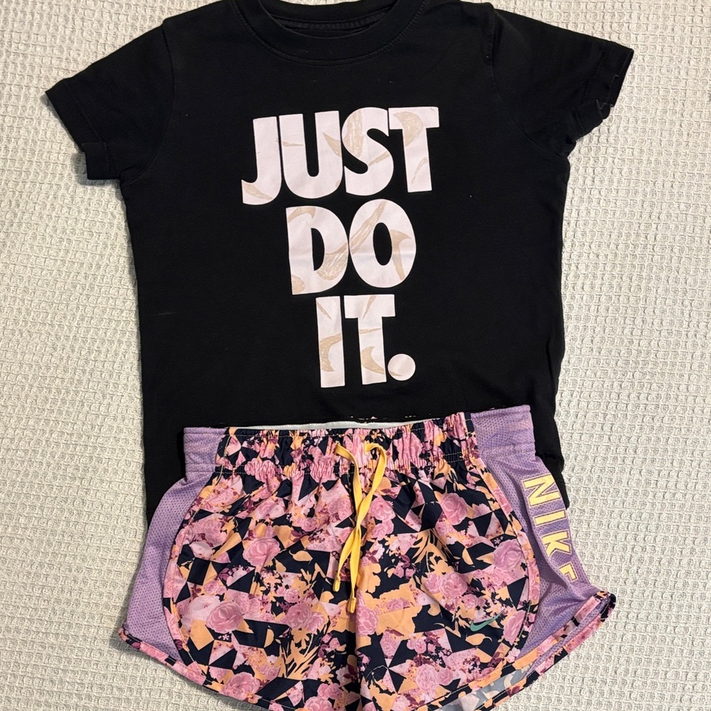 Nike Black Tee and Floral Shorts Set